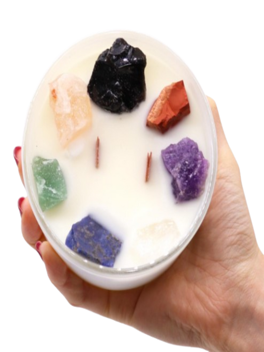 Grandes Bougie Chakra de Cristal - Sept Chakra