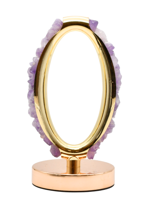 LAMPE OVALE DORÉE AMÉTHYSTE