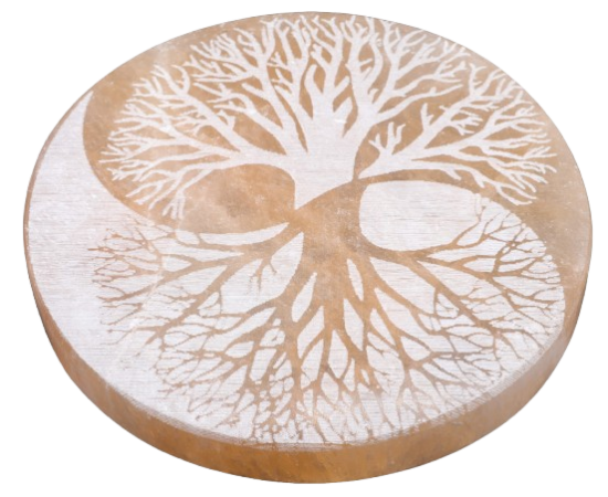Plaque Sélénite Arbre de Vie Yin-Yang Orange/Blanc 10cm