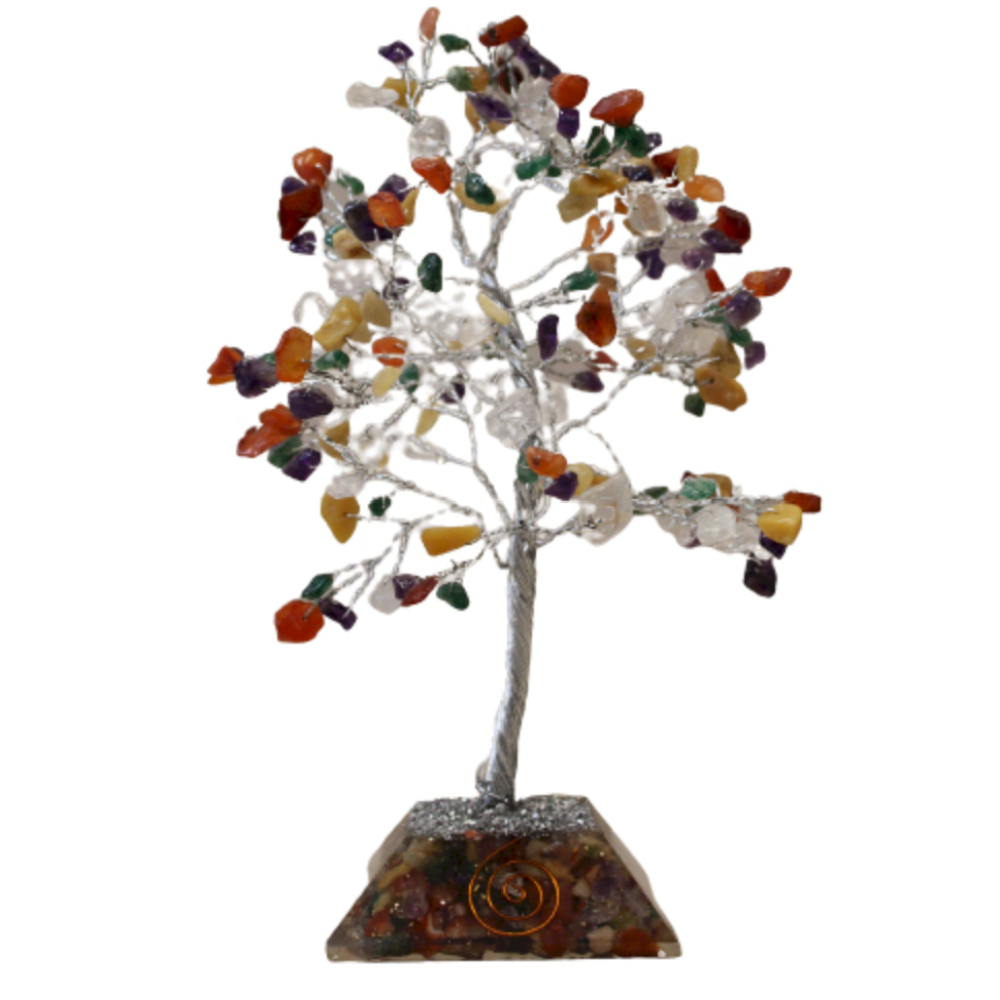 Arbre de pierres précieuses avec base en Orgonite - 160 pierres - Multi