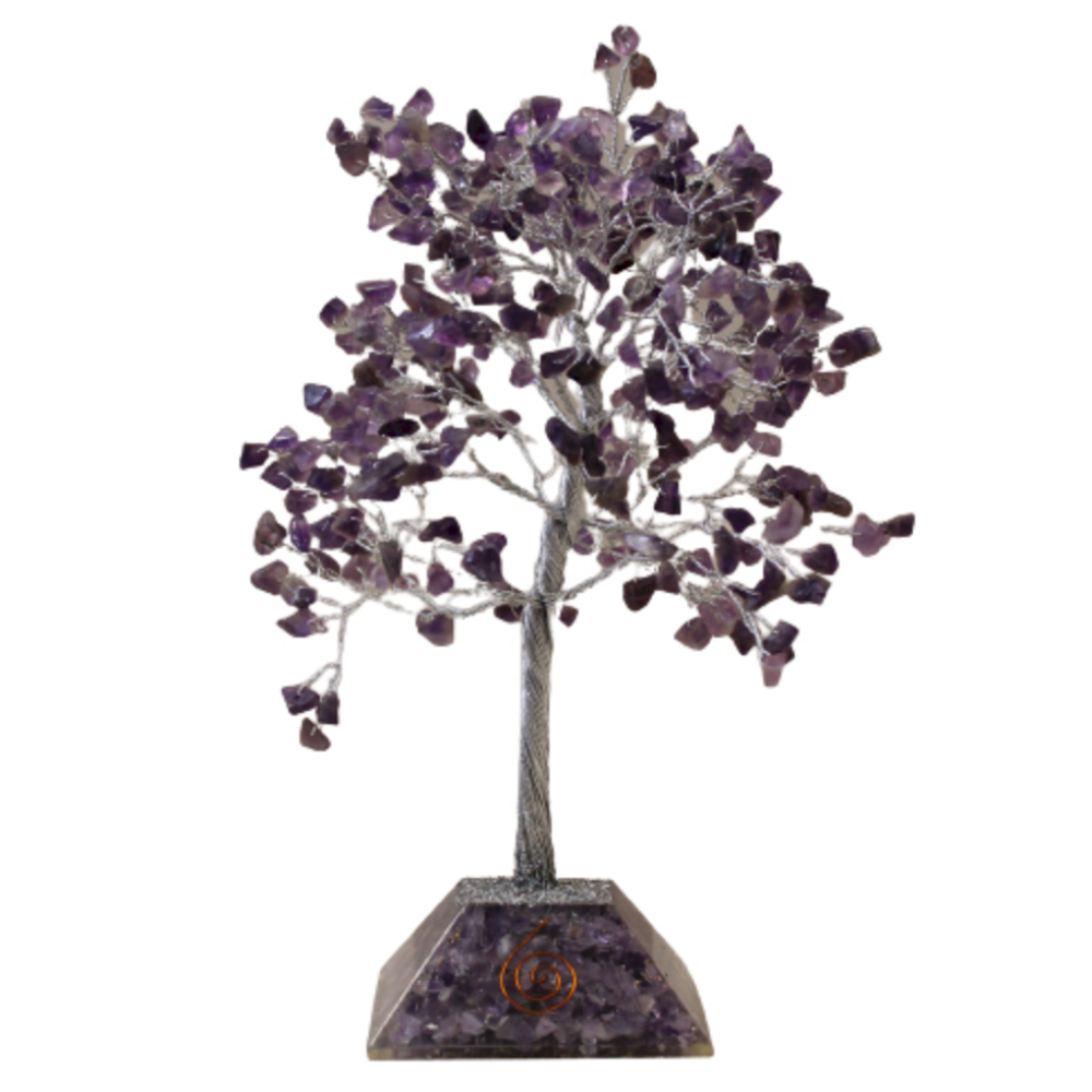 Arbre de pierres précieuses avec base en Orgonite - 320 pierres - Améthyste