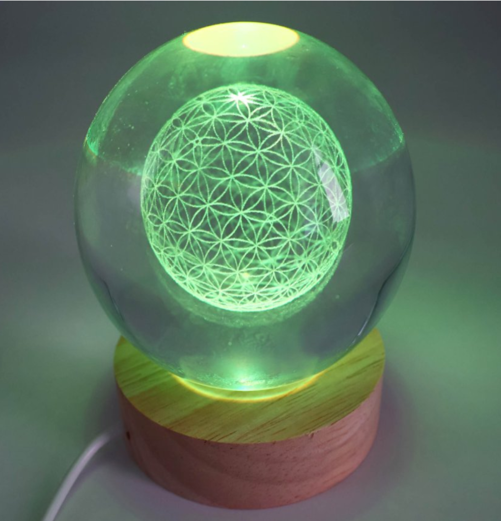 Veilleuse USB Verre Fleur de Vie Multicolore 9cm