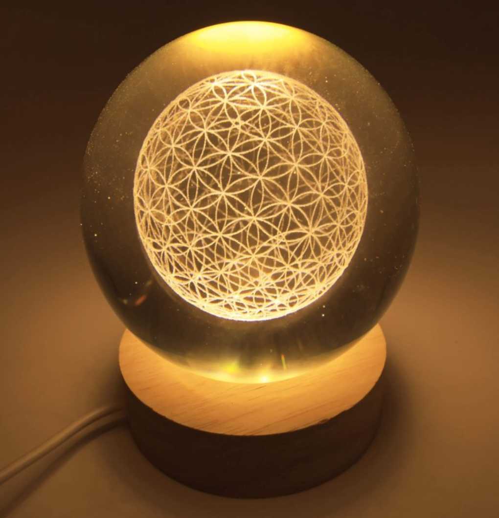 Veilleuse USB Verre Fleur de Vie 9cm