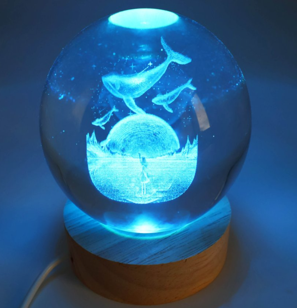 Veilleuse USB Verre Baleines Multicolore 9cm