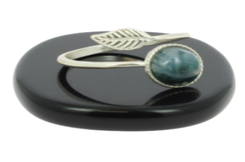 Bague Agate Mousse Sur Argent Pierre Cabochon 8mm - Collection Lovely