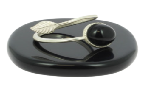 Bague Agate Noire Sur Argent Pierre Cabochon 8mm - Collection Lovely