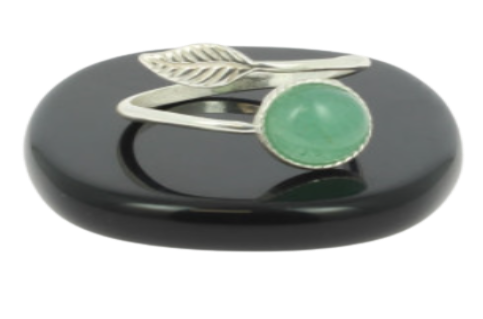 Bague Aventurine Verte Sur Argent Pierre Cabochon 8mm - Collection Lovely