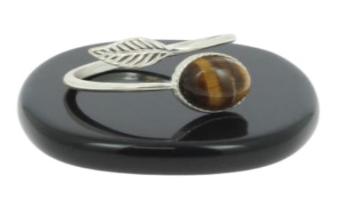 Bague Oeil De Tigre Sur Argent Pierre Cabochon 8mm - Collection Lovely