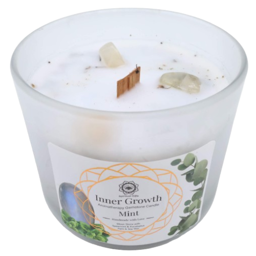 Bougie Green Tree 'Croissance intérieure' Pierre de Lune + Menthe 256g