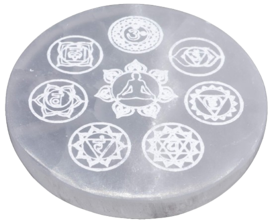 Plaque Sélénite Bouddha 7 Chakras 10cm