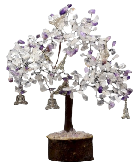 Arbre du Bonheur en Cristal de Roche & Améthyste – Symbole de purification, de sérénité et d’élévation spirituelle