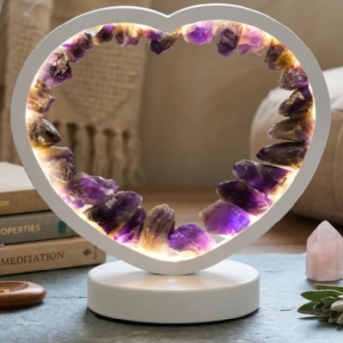 LAMPE COEUR BLANCHE EN AMÉTHYSTE