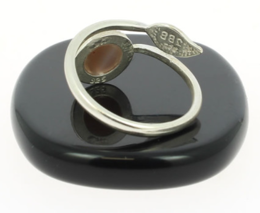 Bague Agate Mousse Sur Argent Pierre Cabochon 8mm - Collection Lovely