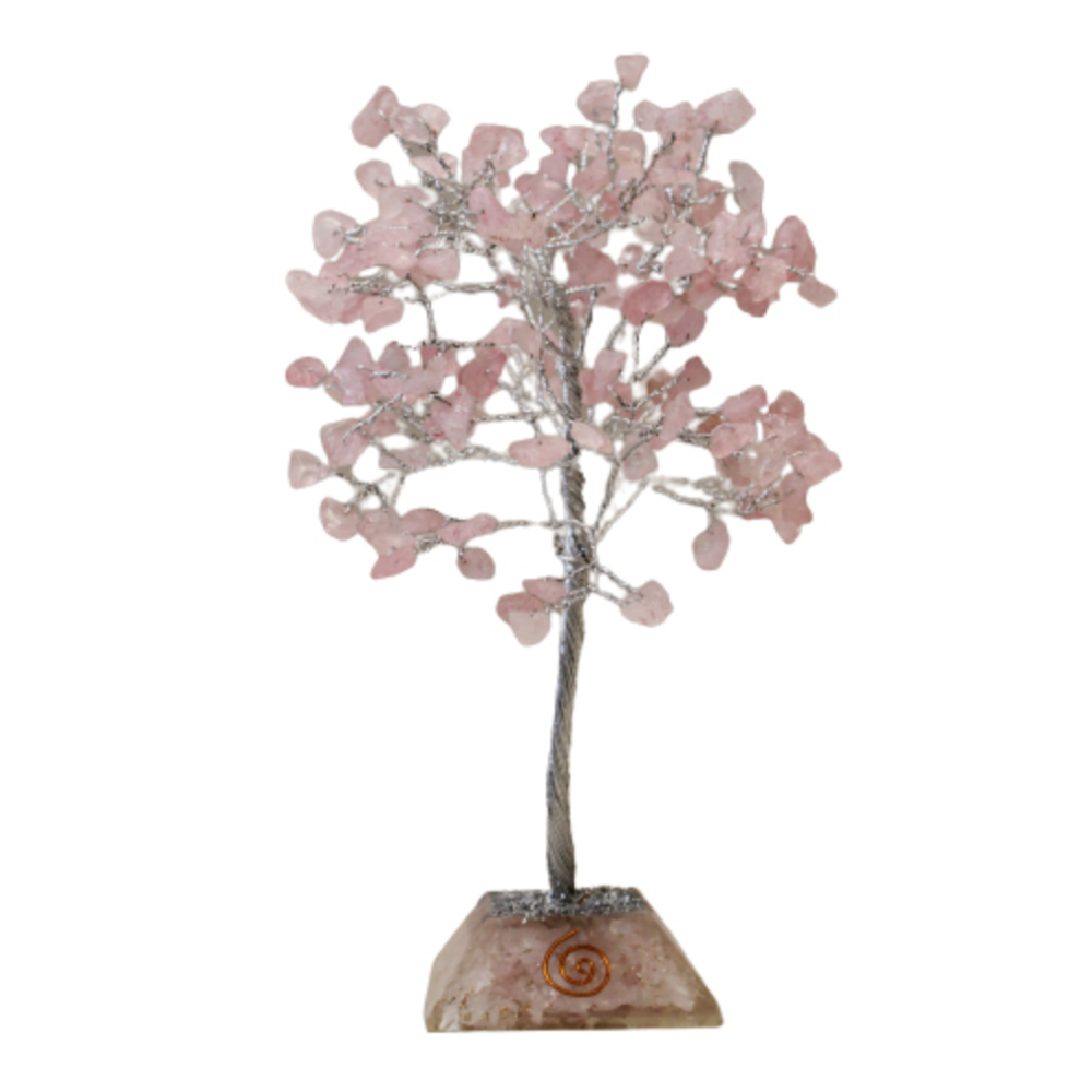 Arbre de pierres précieuses avec base en Orgonite - 160 pierres - Quartz rose