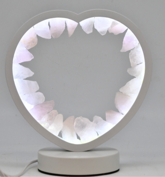 LAMPE COEUR BLANCHE EN QUARTZ ROSE