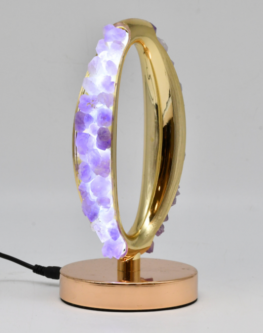 LAMPE OVALE DORÉE AMÉTHYSTE