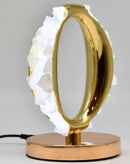 LAMPE OVALE DORÉE QUARTZ ROSE